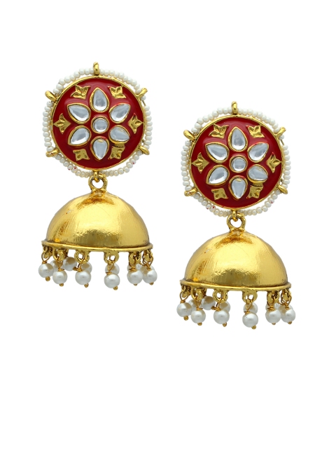 

Sia Art Jewellery Gold-Toned & Maroon Gold-Plated Contemporary Jhumkas