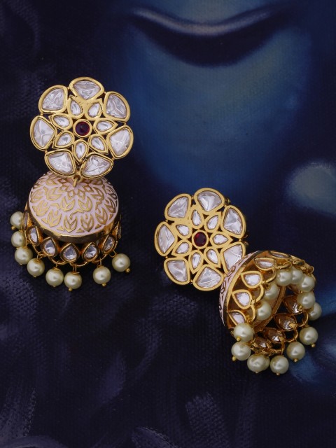 

Studio Voylla Gold-Toned & White Dome Shaped Jhumkas