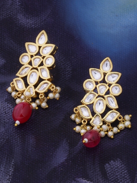 

Studio Voylla Gold-Toned & White Contemporary Drop Earrings