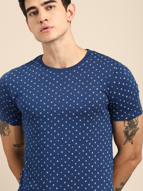 

ether Men Navy Blue Printed Round Neck T-shirt