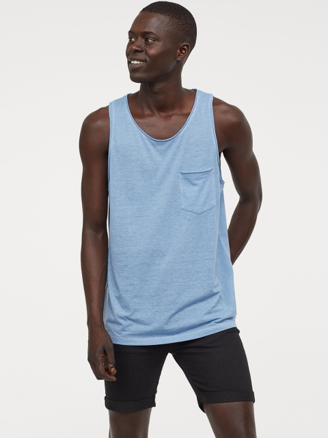 

H&M Men Blue Solid Vest Top