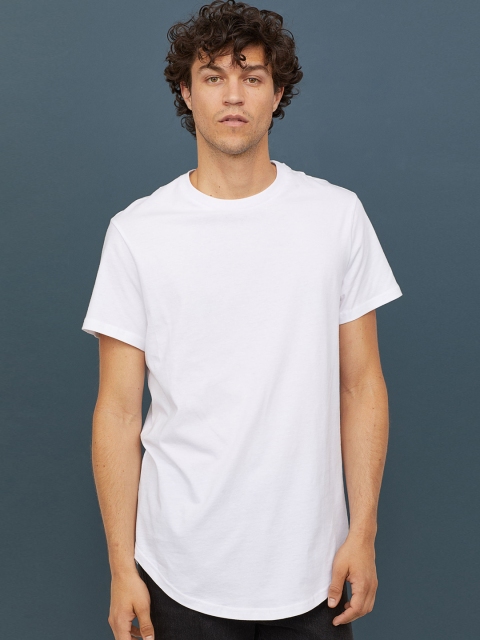 

H&M Men White Solid Long Sustainable T-shirt