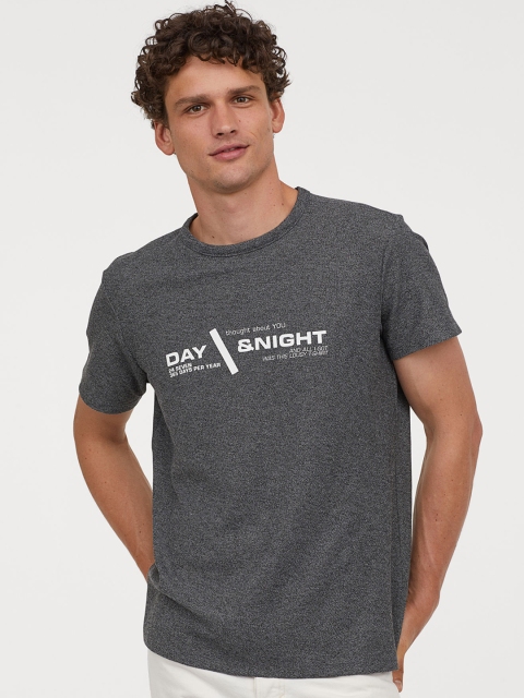 

H&M Men Grey Printed Cotton Piqu T-shirt