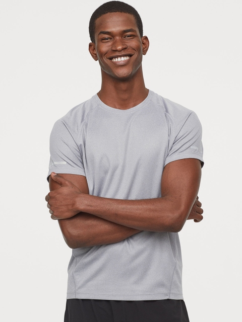 

H&M Men Grey Solid Short-Sleeved Running Top