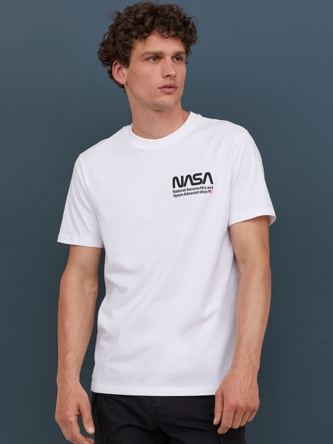 

H&M Men White Printed T-shirt