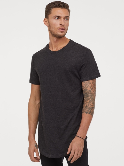 

H&M Men Black Solid Long Sustainable T-shirt