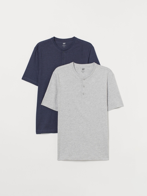 

H&M Men Solid 2-Pack Henley Sustainable Shirts, Blue