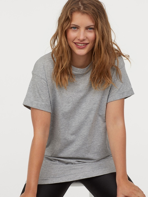 

H&M Women Grey Solid Long T-shirt