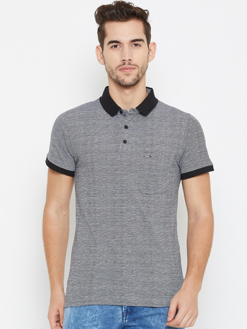 

Okane Men Grey Self Design Polo Collar T-shirt