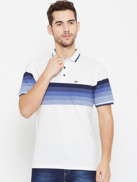

Okane Men Off-White & Blue Striped Polo Collar T-shirt