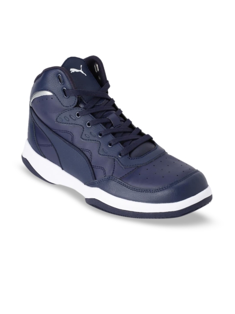 

Puma Unisex Navy Blue Solid Leather Mid-Top Sneakers