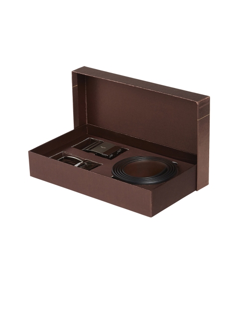 

Park Avenue Men Back & Brown Leather Textured Reversible Belt Gift Box, Black