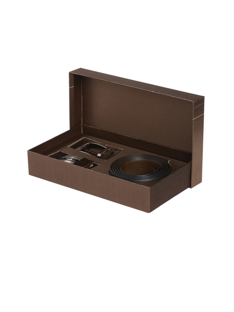 

Park Avenue Men Back & Brown Leather Textured Reversible Belt Gift Box, Black