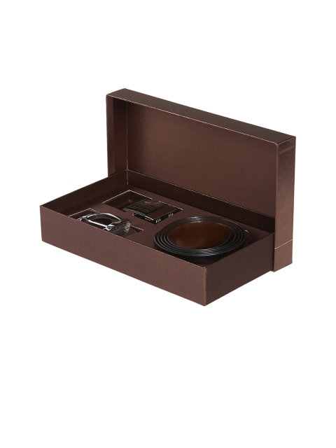 

Park Avenue Men Back & Brown Leather Solid Reversible Belt Gift Box, Black