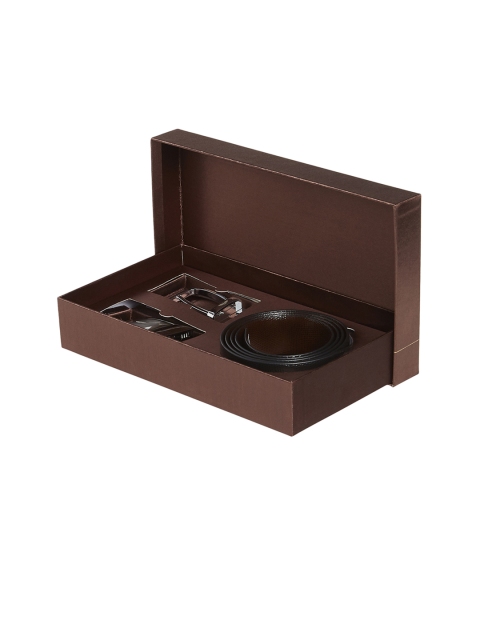 

Park Avenue Men Back & Brown Leather Textured Reversible Belt Gift Box, Black