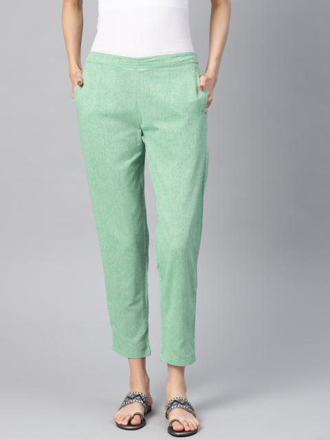 

Yufta Women Green Regular Fit Solid Linen Cropped Trousers