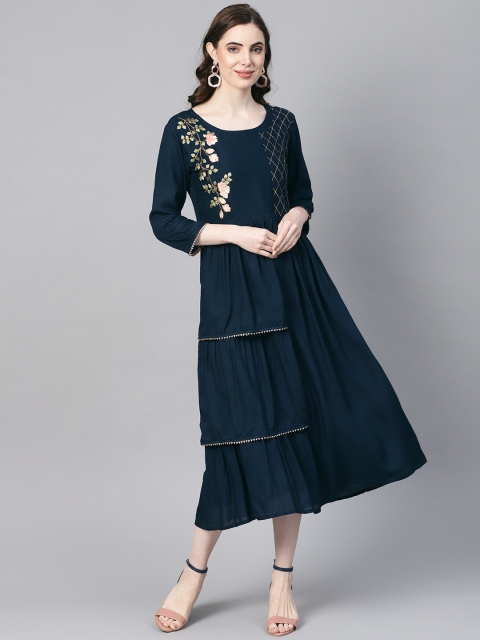 

Yufta Women Navy Blue Solid A-Line Dress