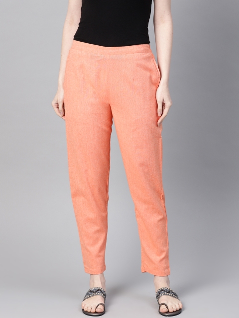 

Yufta Women Orange Regular Fit Solid Linen Trousers