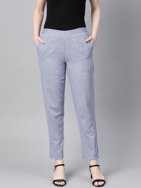 

Yufta Women Blue Regular Fit Solid Linen Trousers