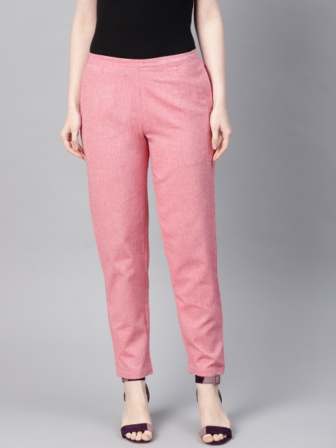 

Yufta Women Pink Regular Fit Solid Linen Trousers