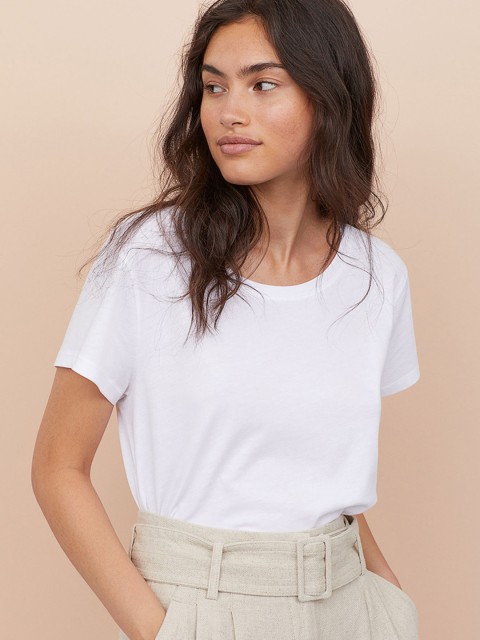 

H&M Women White Solid Jersey Top