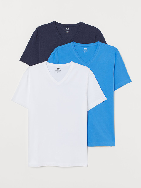 

H&M Men Solid 3-pack T-shirts Slim Fit, Multi