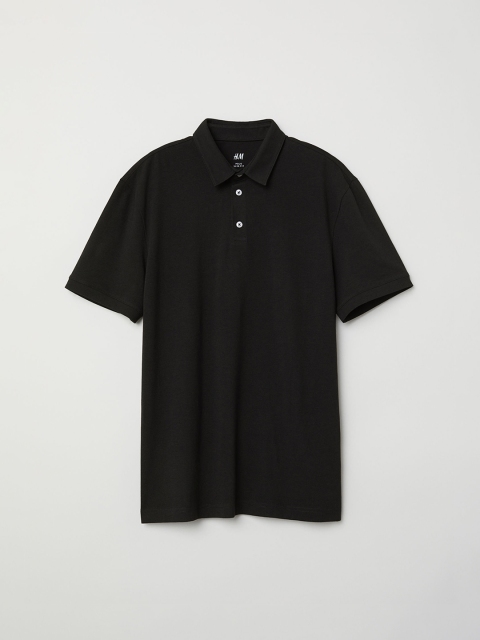 

H&M Men Black Solid Polo Shirt Slim Fit