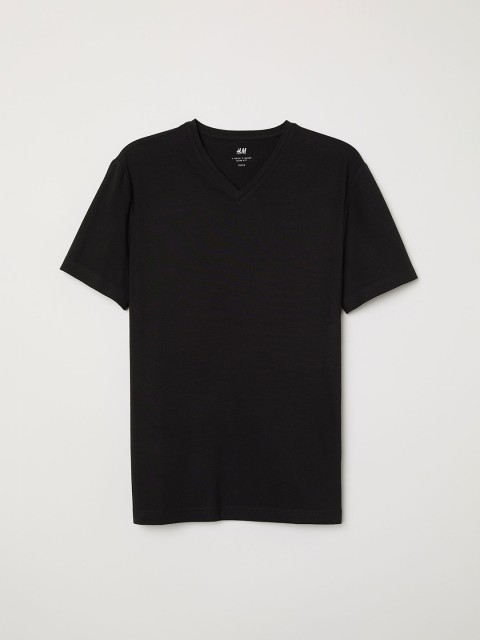 

H&M Men Black Solid V-neck T-shirt Slim Fit