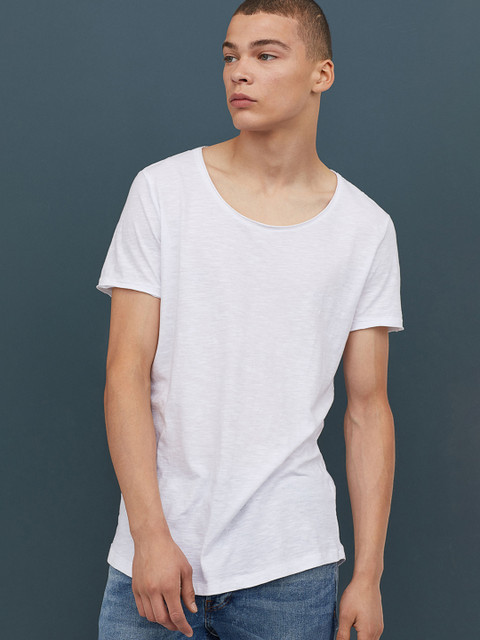 

H&M Men White Solid Raw-edge T-shirt