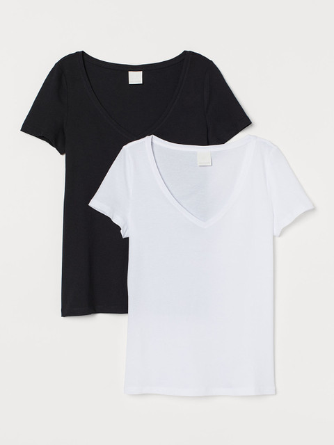 

H&M Women Sustainable Sustainable 2-pack V-neck T-shirts, Black