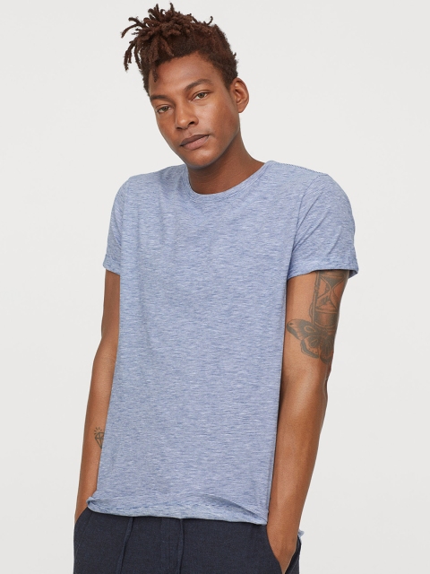

H&M Men Blue Solid Slub Jersey T-shirt