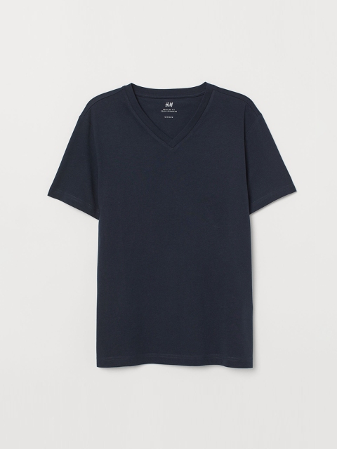 

H&M Men Blue Solid V-neck T-shirt Regular Fit