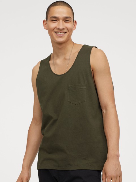 

H&M Men Green Vest Sustainable Top with a Chest Pocket