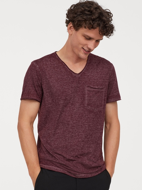 

H&M Men Pink Solid Raw-edge T-shirt