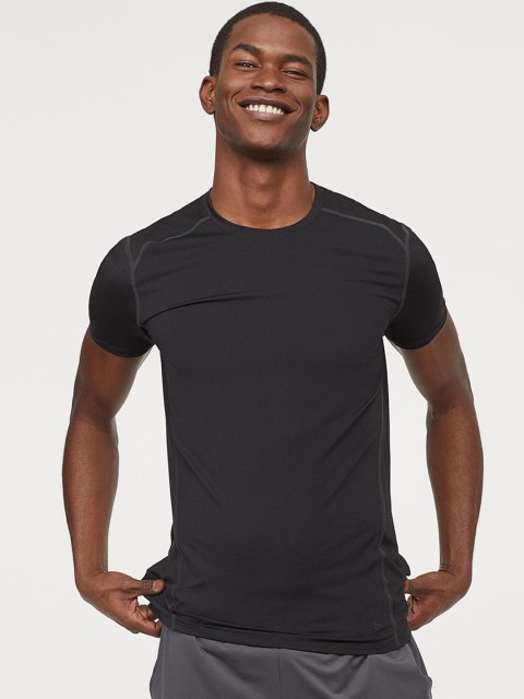 

H&M Men Black Solid Short-Sleeved Sports Top
