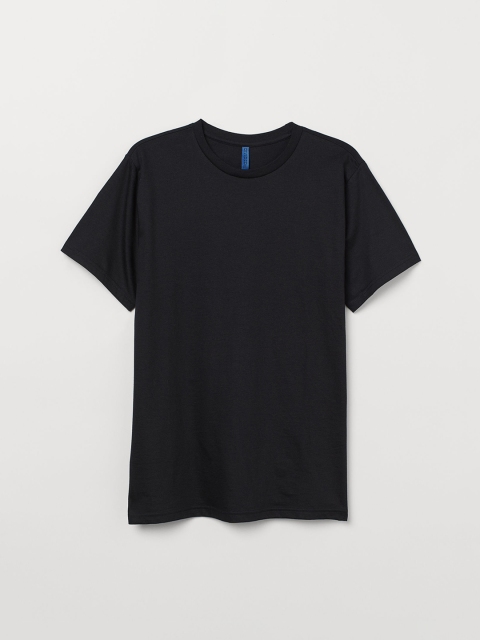 

H&M Men Black Solid Cotton T-shirt Regular Fit
