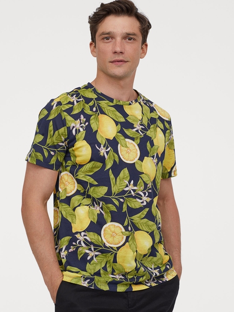 

H&M Men Blue Printed T-shirt