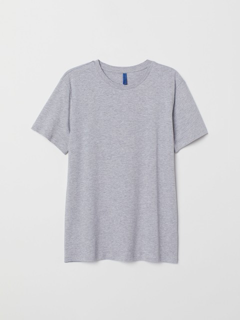 

H&M Men Grey Solid Cotton T-shirt Regular Fit