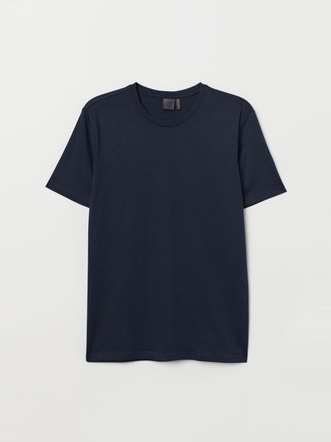 

H&M Men Blue Solid Premium Cotton T-shirt
