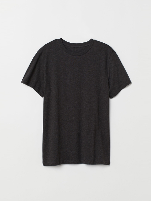 

H&M Men Black Solid Cotton T-shirt Regular Fit