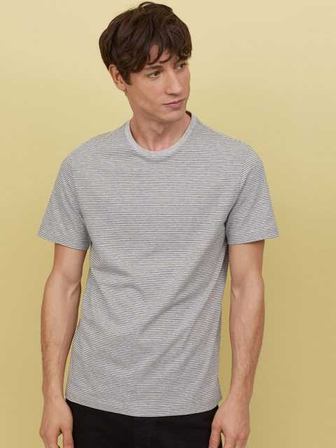 

H&M Men Grey Striped 3-pack Sustainable T-shirts Regular Fit
