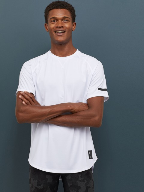 

H&M Men White Solid Short-Sleeved Sports Top