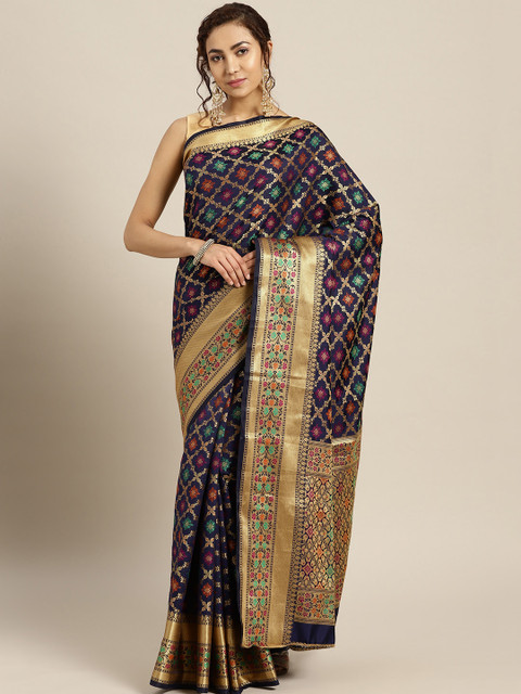 

Aashvi Creation Navy Blue & Golden Woven Design Banarasi Saree