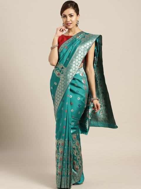 

Aashvi Creation Green & Golden Woven Design Kanjeevaram Saree