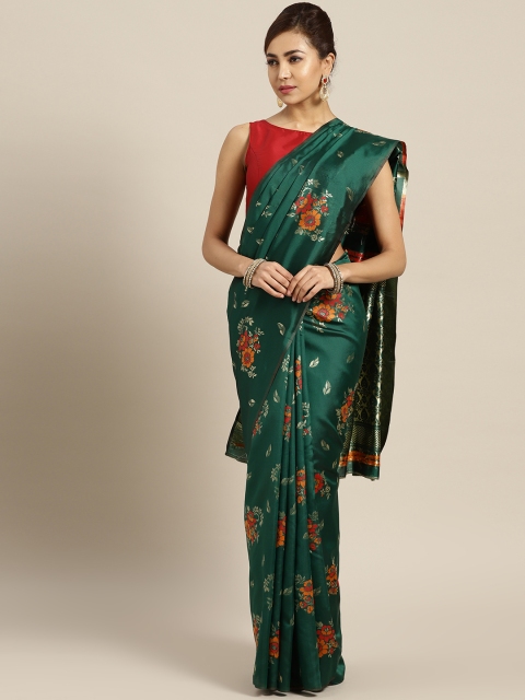 

Aashvi Creation Green & Red Woven Design Banarasi Saree