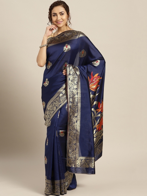 

Aashvi Creation Navy Blue & Golden Woven Design Banarasi Saree