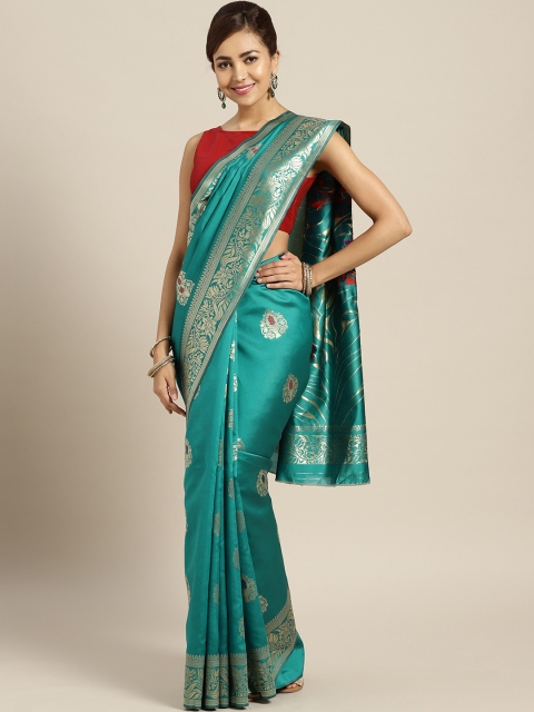 

Aashvi Creation Green & Golden Woven Design Kanjeevaram Saree