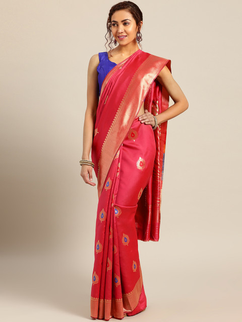 

Aashvi Creation Red & Golden Art Silk Woven Design Banarasi Saree