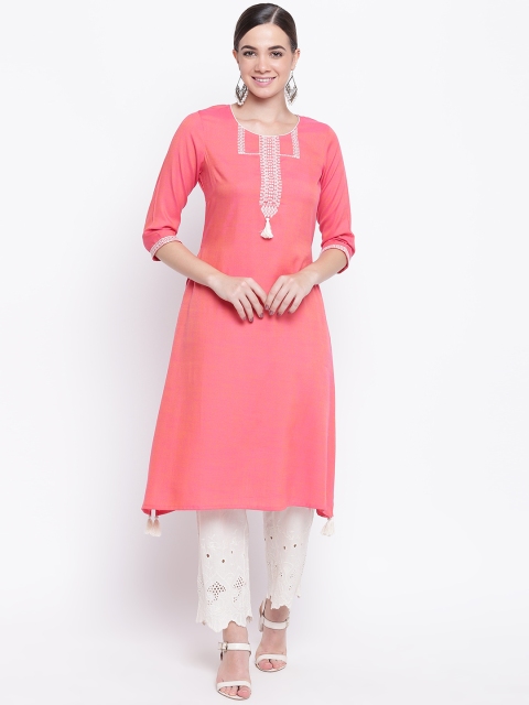 

Be Indi Women Peach-Coloured Yoke Design A-Line Kurta