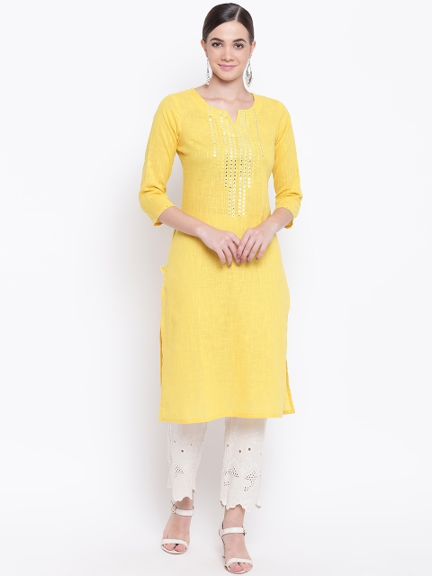 

Be Indi Women Yellow Yoke Design Straight Kurta